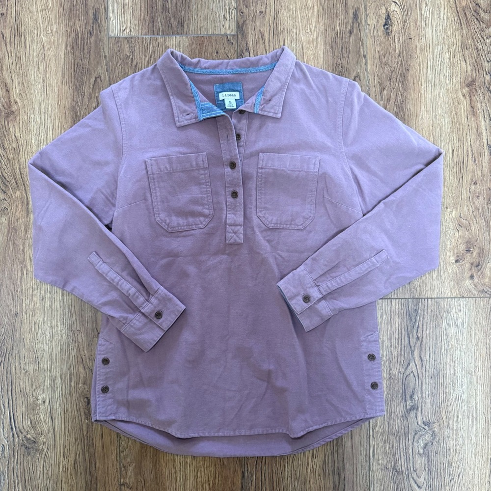 LL Bean Womens Mauve Purple 100% Cotton Henley Long Sleeve Sweater Item Size M